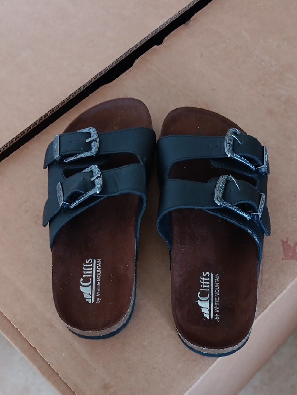 Cliffs by WHITE MOUNTAIN Black Double-Buckle Slide Sandals